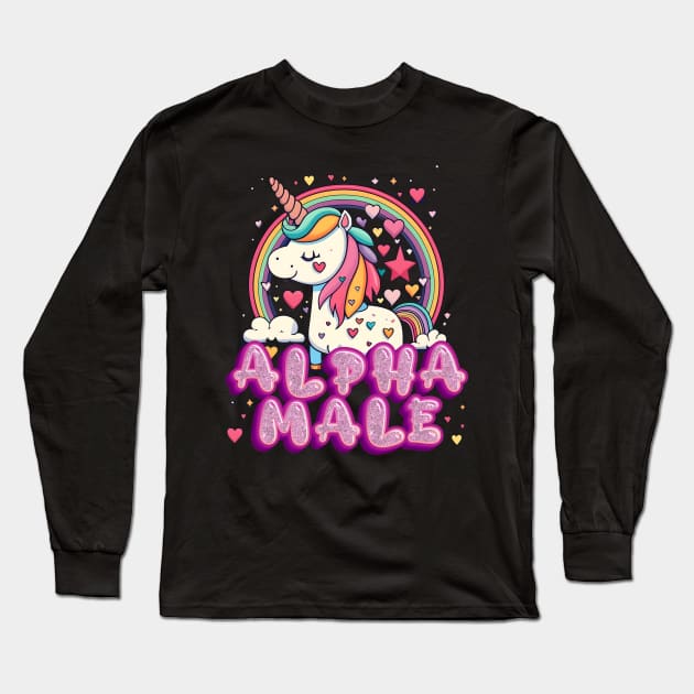 Alpha Male Unicorn Design Long Sleeve T-Shirt by screamingfool